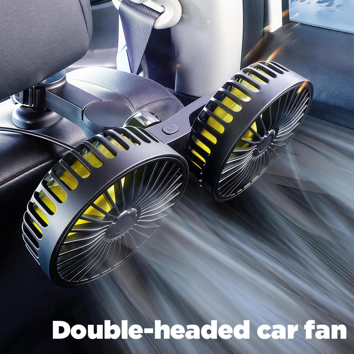 EVLIVE Dual-Head Car Fan for Back Seat, USB Car Fan with Clip, 12V/USB High Velocity Fan for Car SUV Truck Backseat Cooling