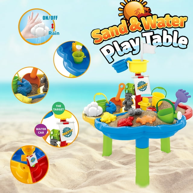 YoYfun Sand Water Table for Toddlers, 3 in 1 Sand and Water Play Table, Activity Sensory Tables Outside Beach Summer Toys for Toddler Boys Girls Age 1-3 3-5 Gift