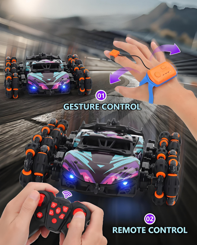 KOPPOP 6-Wheel Gesture Sensing Remote Control Stunt Car Toy, Hand Controlled RC Cars for Boys Age 6-14 Years Old, Cool Birthday Gift Ideas for Kids（purple）