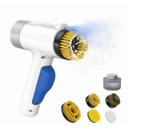 Electric Spin Scrubber with No-Rinse Spray, IPX7 Waterproof, 6 Brush Heads & Rechargeable Battery