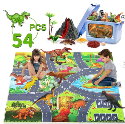 KOPPOP Dinosaur Toys for Kids, 54 PCS Dinosaur Play Sets, Activity Play Mat with Realistic Dino Figures, Great Gift for Boys Girls Kids 3-5-7