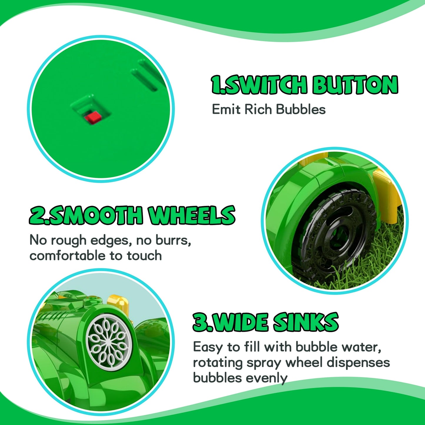 Bubble Lawn Mower, Bubble Machine Toys for toddlers age 1-3, Summer Outdoor Push Backyard Toys Party Favors,Birthday Gift for Preschool Boy or Girl-Green