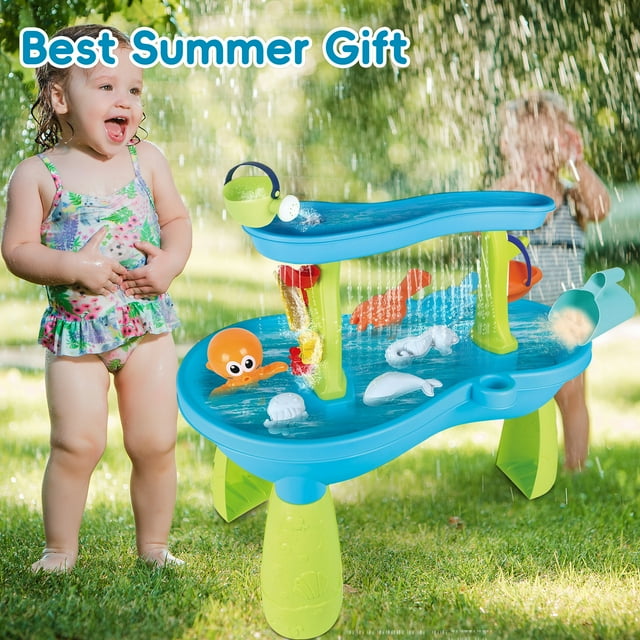 YoYfun Splash Pond Toddler Water Table, Outdoor Kids Water Sensory Table, 8Pcs Water Toy Accessories