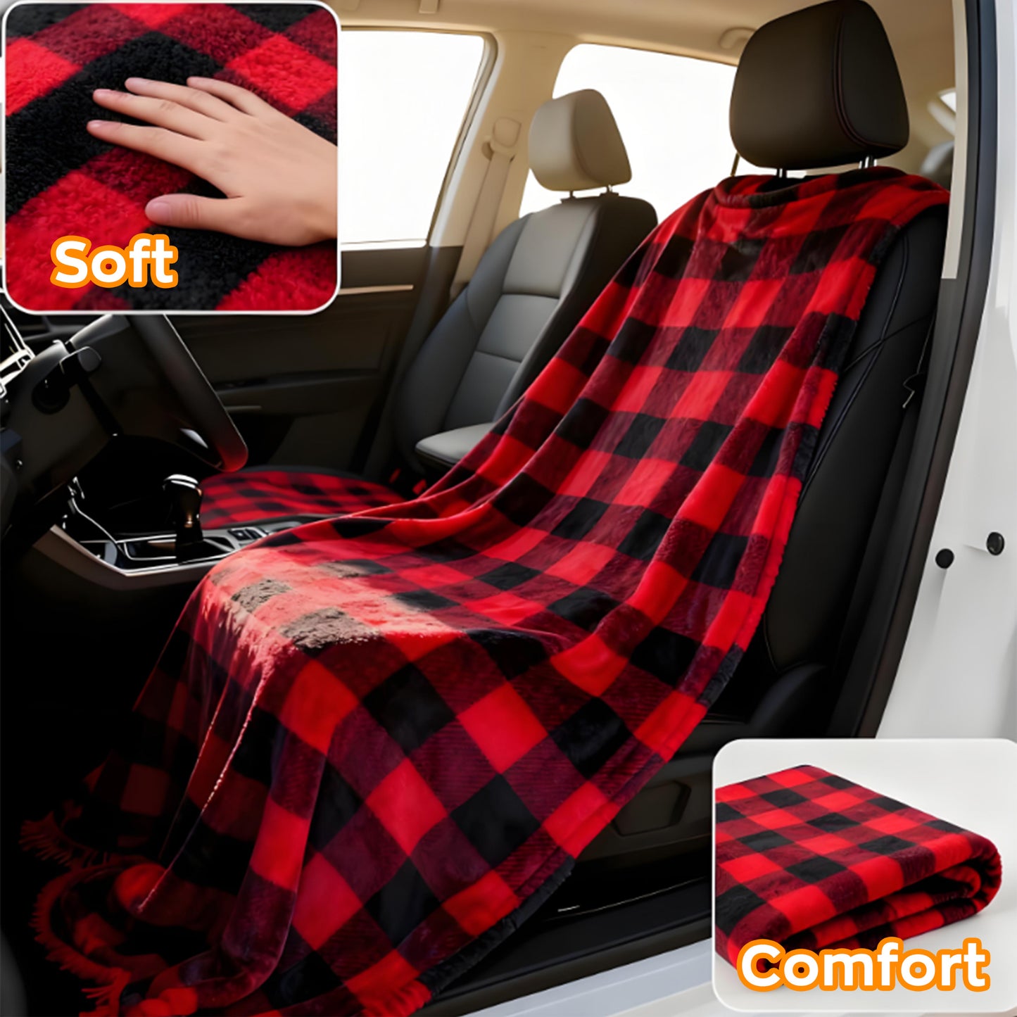 EVLIVE Heated Car Blanket - 12V Electric Travel Blanket for Car, Truck, SUV, RV - Car Heated Throw for Cold Weather & Camping(Red and white checkered)