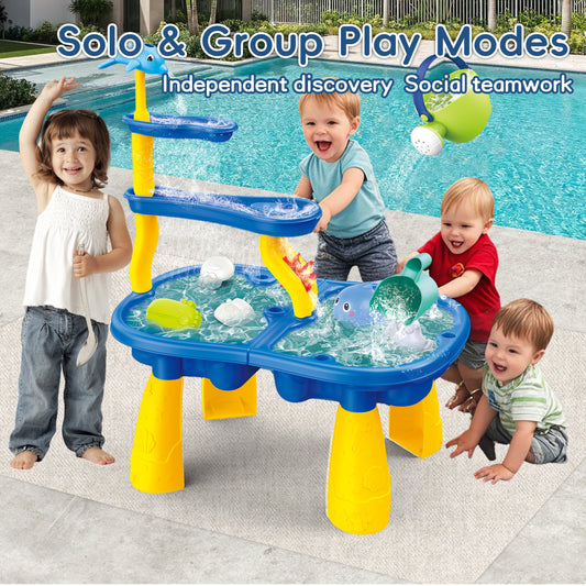 KOPPOP Sand Water Table for Toddlers, 2-in-1 Splash & Sand Play with Detachable Waterwheel, Outdoor Indoor Ages 3-10