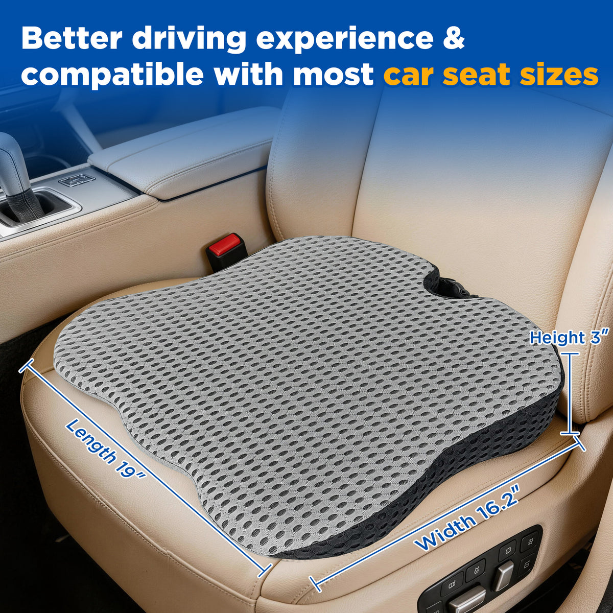 EVLIVE Car Seat Cushion,Booster Pillow for Driving,Memory Foam Seat Pad,Non-Slip for Height & Comfort,Gray