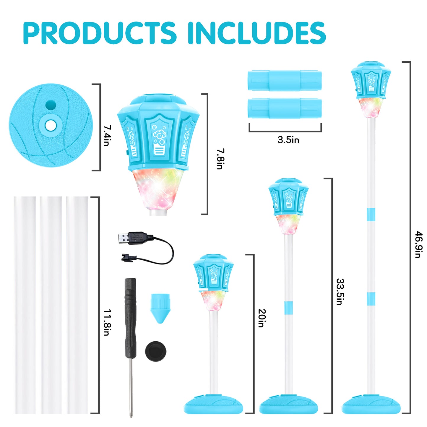 KOPPOP Garden Bubble Machine, LED Musical Lawn Lamp with Remote & Rechargeable Battery, Adjustable Height Outdoor Party Atmosphere Decor(Blue)