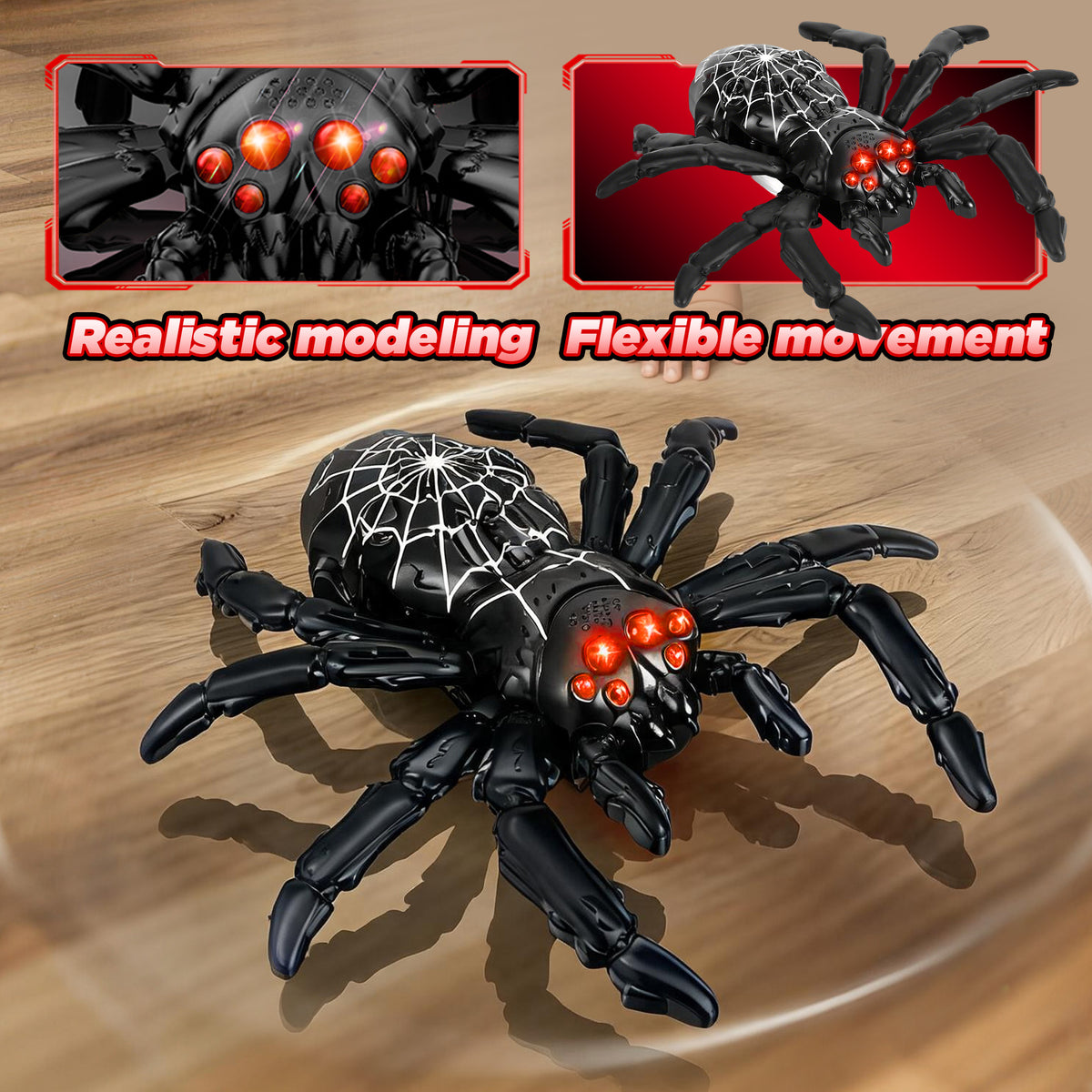 KOPPOP RC Wall Climbing Spider Toy, Rechargeable Remote Control Robot with Vacuum Suction, 360° Rotation, Wall & Ground Crawling, Gift for 3+ Year Old Boys Girls,BLACK