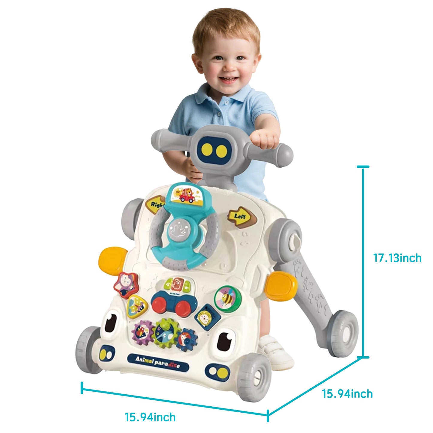 KOPPOP 3 in 1 Baby Walker and Activity Center for Girl, Learning to Walk, Sit to Stand, Early Educational Push Toys with Music Panel for Infant Toddler 12+ Months Grey
