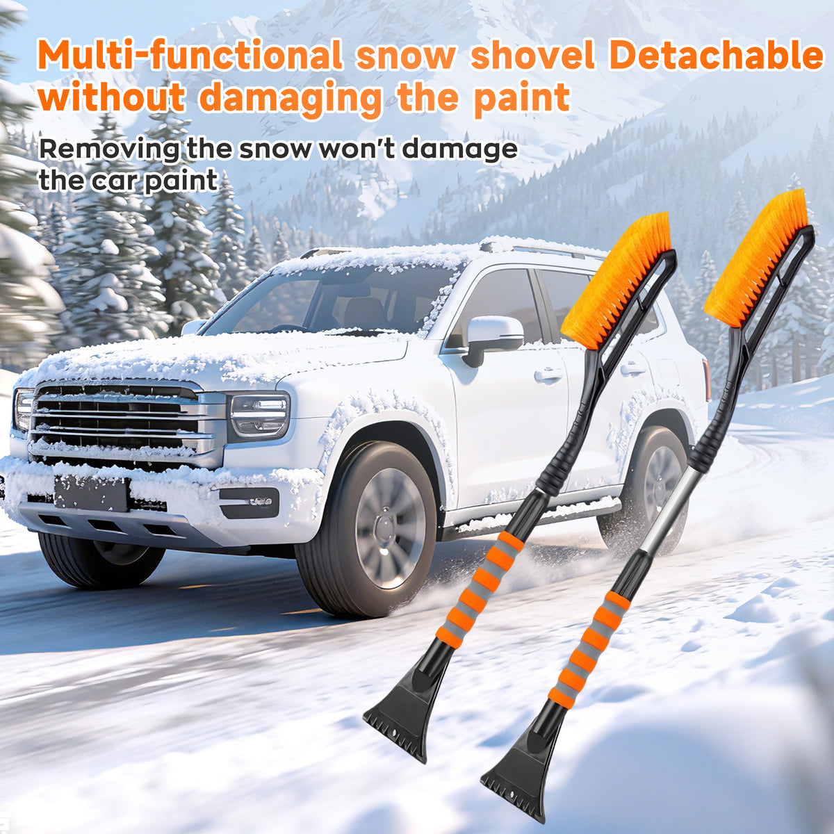 EVLIVE Telescoping Snow Brush and Ice Scraper 2-in-1, with 9" Extra-Wide Dense Bristles & EVA Non-Slip Grip, Extendable Car Snow Brush (30-37 Inches)