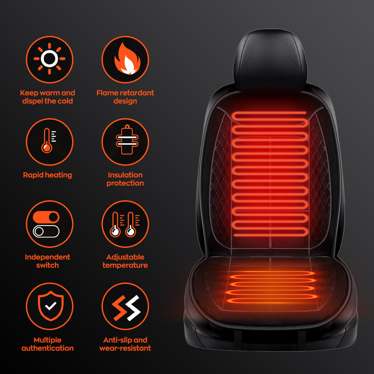 EVLIVE Car Seat Heater, Adjustable Temperature, Portable Seat Cushion 12V Universal, Fits All Vehicles