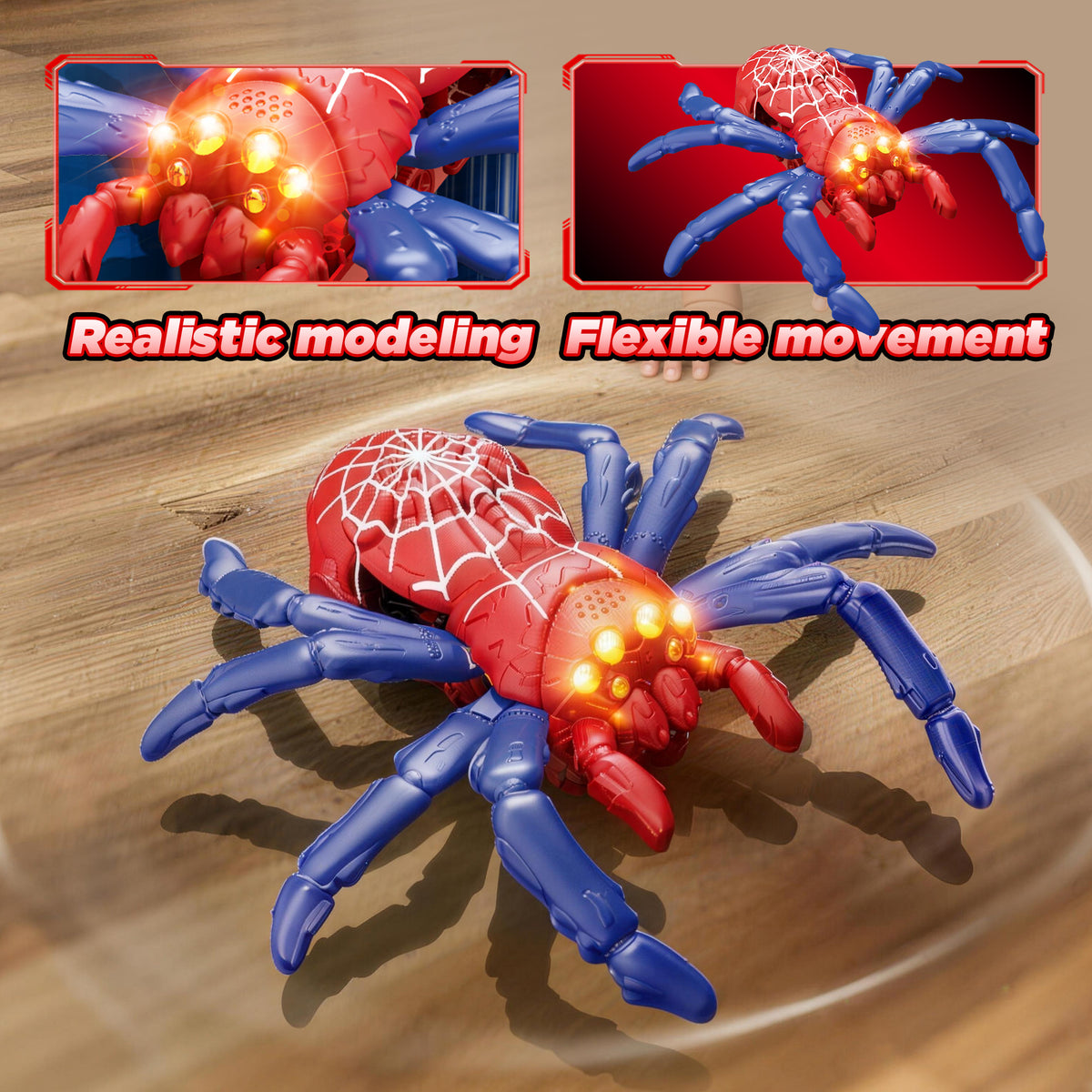 KOPPOP RC Wall Climbing Spider Toy, Rechargeable Remote Control Robot with Vacuum Suction, 360° Rotation, Wall & Ground Crawling, Gift for 3+ Year Old Boys Girls,red