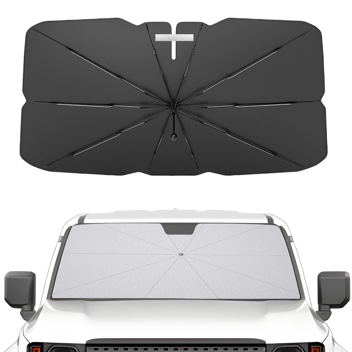 EVLIVE Car Windshield Sunshade,Car Shade Umbrella,Extra Wide 58"×36",UPF50+ Blocks 99% UV Rays, Umbrella Sunshade for Car, Fit for Compact Sedan/SUV/Hatchback/Mini EV/Older Scooter