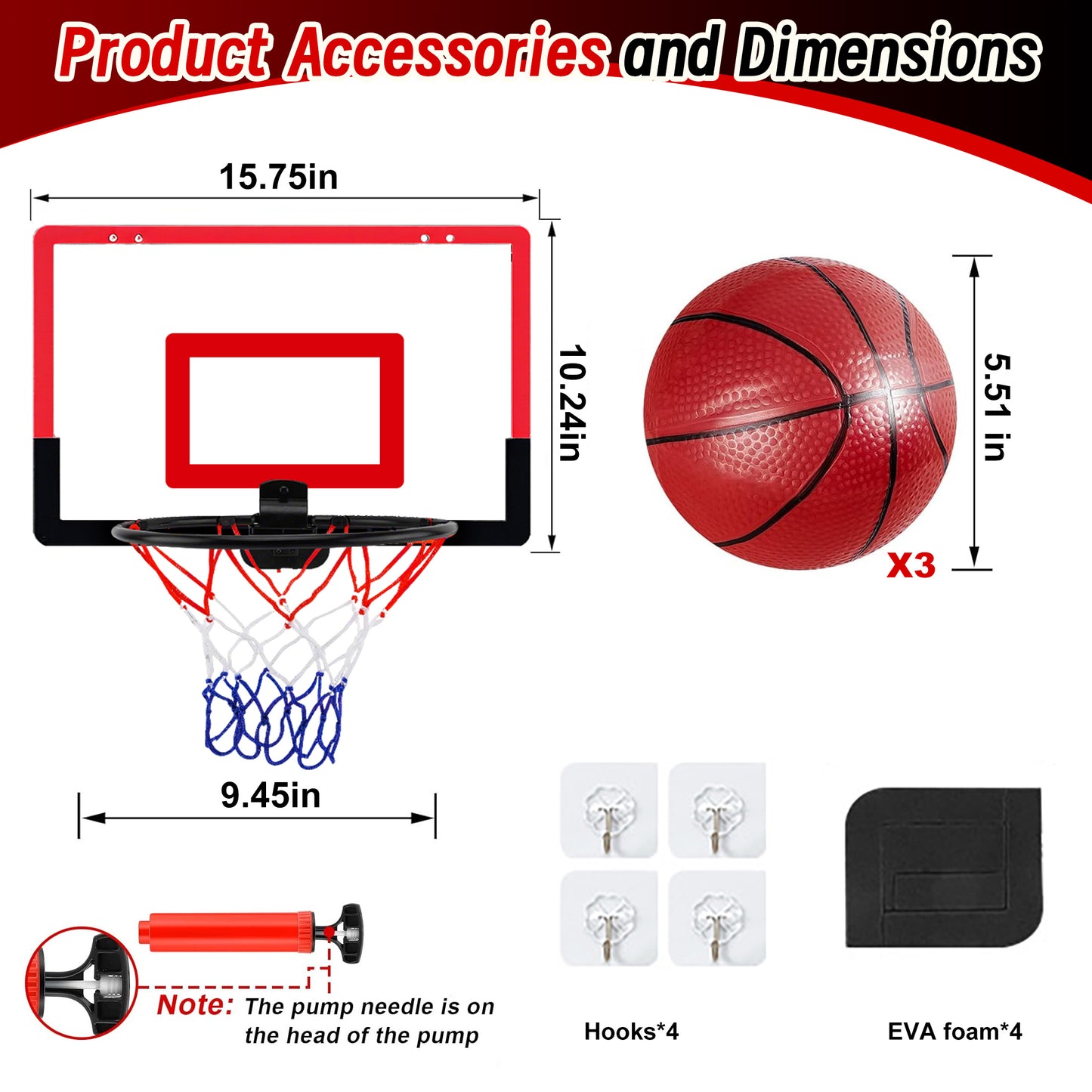 KOPPOP Hoop Basketball Set, Over the Door Basketball Hoop for Kids,Includes 3 Mini Balls, Kids Basketball Toy Gifts for Kids Boys Teens