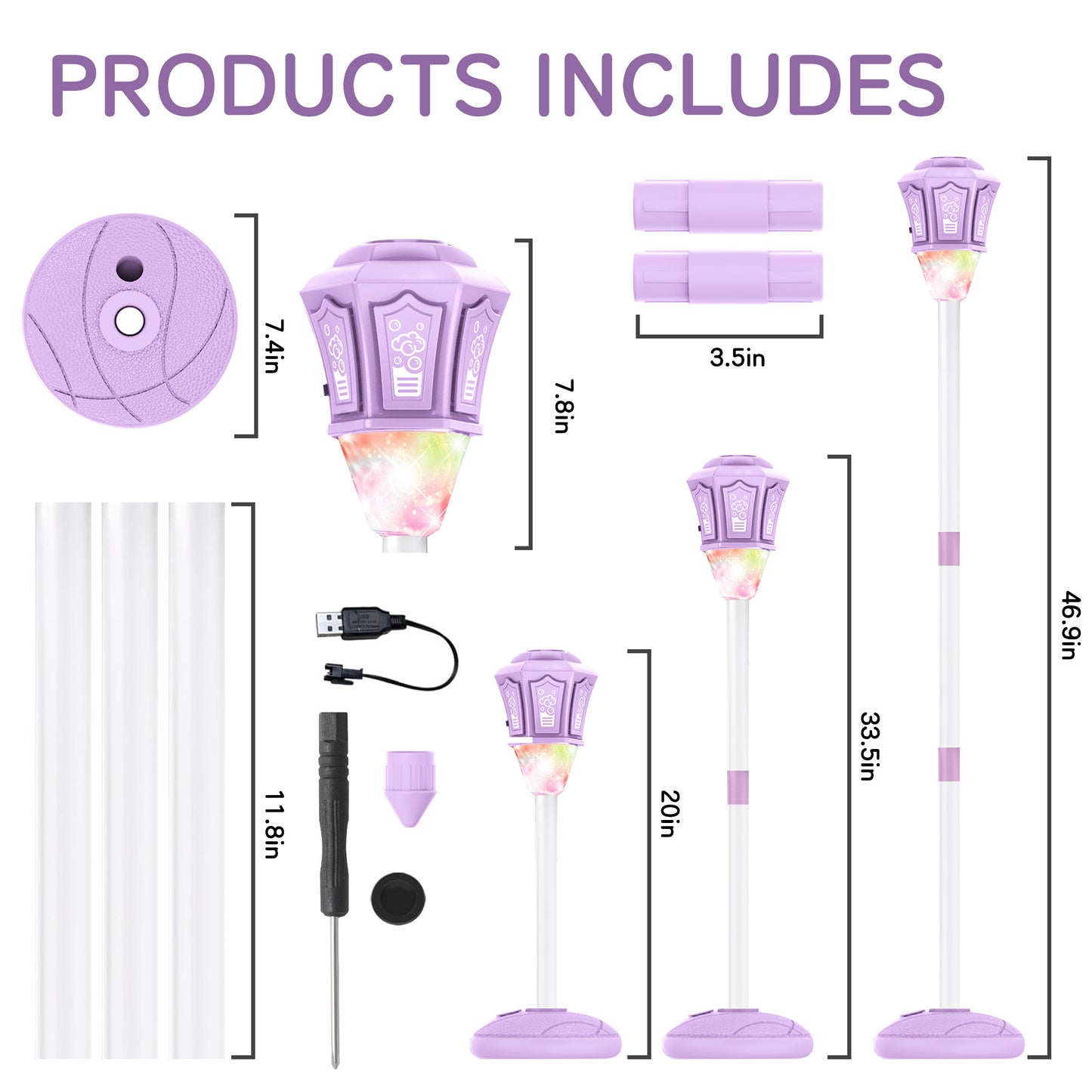 KOPPOP Garden Bubble Machine, LED Musical Lawn Lamp with Remote Control & Rechargeable Battery, Adjustable Height Outdoor Party Bubble Blower for Kids Birthday Gifts (Purple)