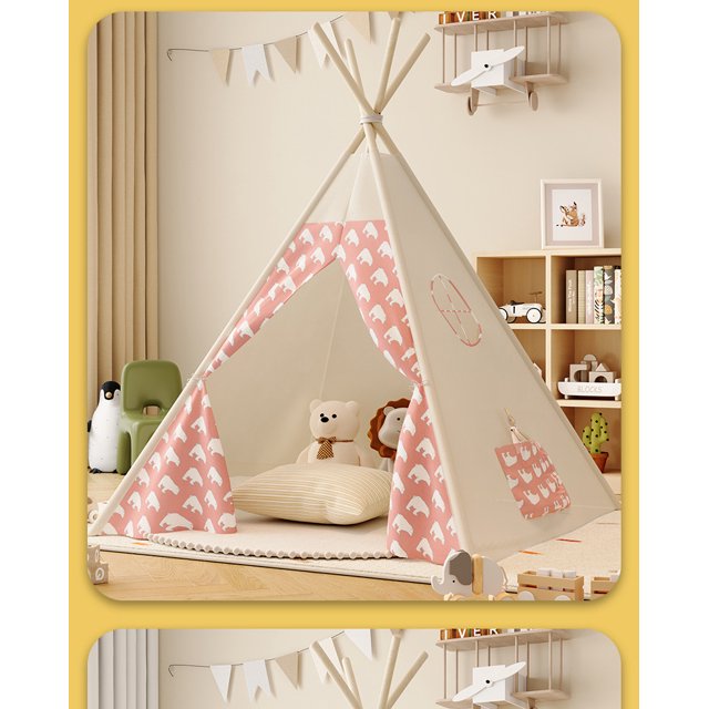 YoYfun Teepee Tent for Kids, Toddler Play Tent Natural Cotton Canvas, Foldable Indoor Outdoor Play House Game for Girls & Boys, White