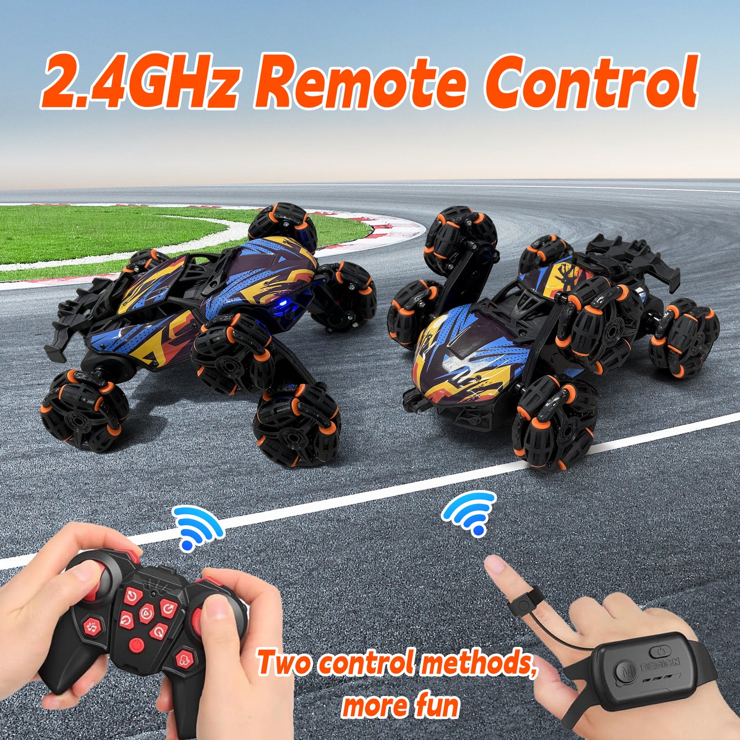 KOPPOP 6-Wheel Gesture Sensing Remote Control Stunt Car Toy, Hand Controlled RC Cars for Boys Age 6-14 Years Old, Cool Birthday Gift Ideas for Kids（yellow）