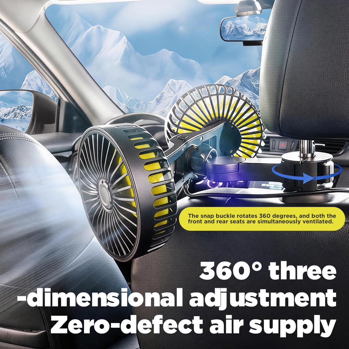 EVLIVE Dual-Head Car Fan for Back Seat, USB Car Fan with Clip, 12V/USB High Velocity Fan for Car SUV Truck Backseat Cooling