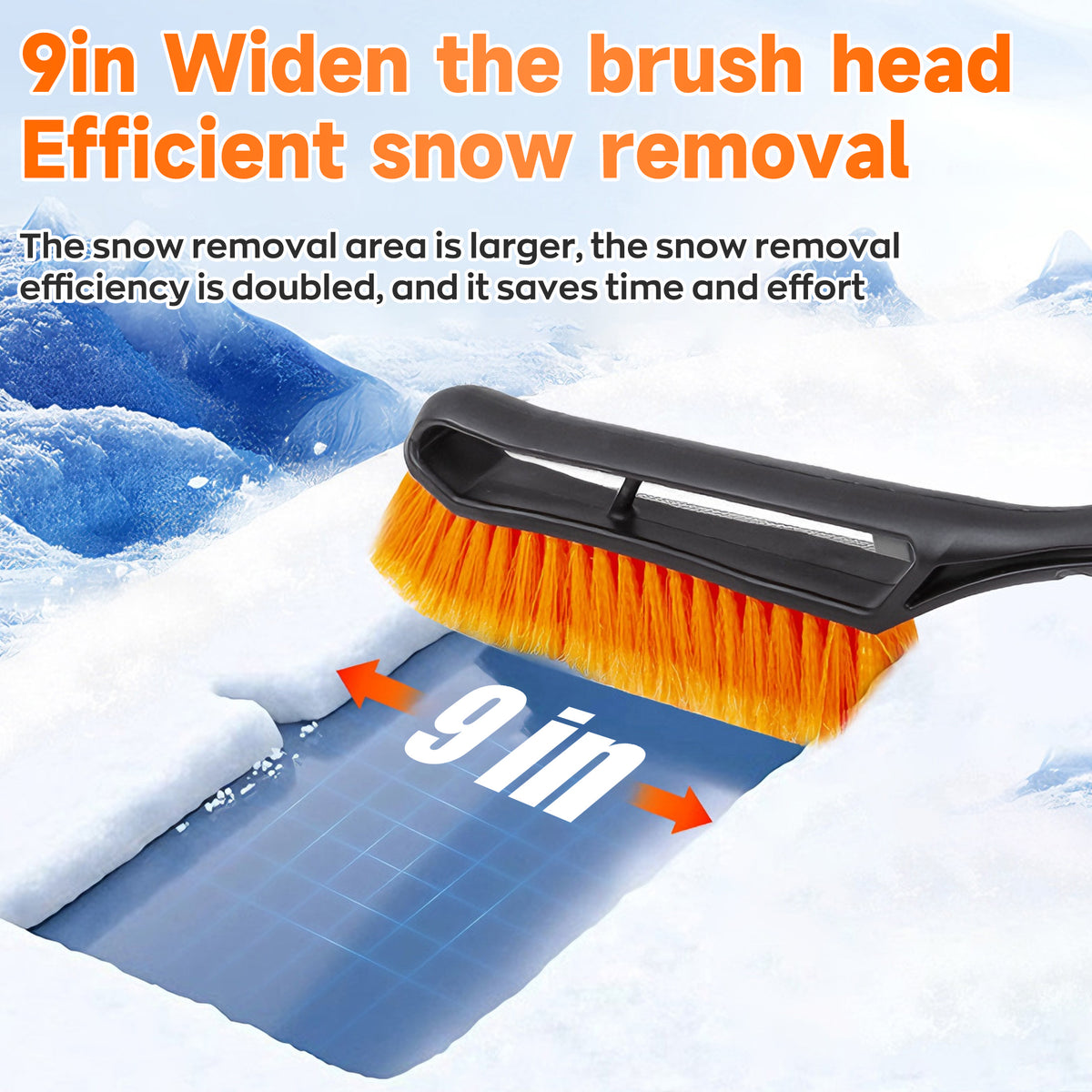 EVLIVE Telescoping Snow Brush and Ice Scraper 2-in-1, with 9" Extra-Wide Dense Bristles & EVA Non-Slip Grip, Extendable Car Snow Brush (30-37 Inches)