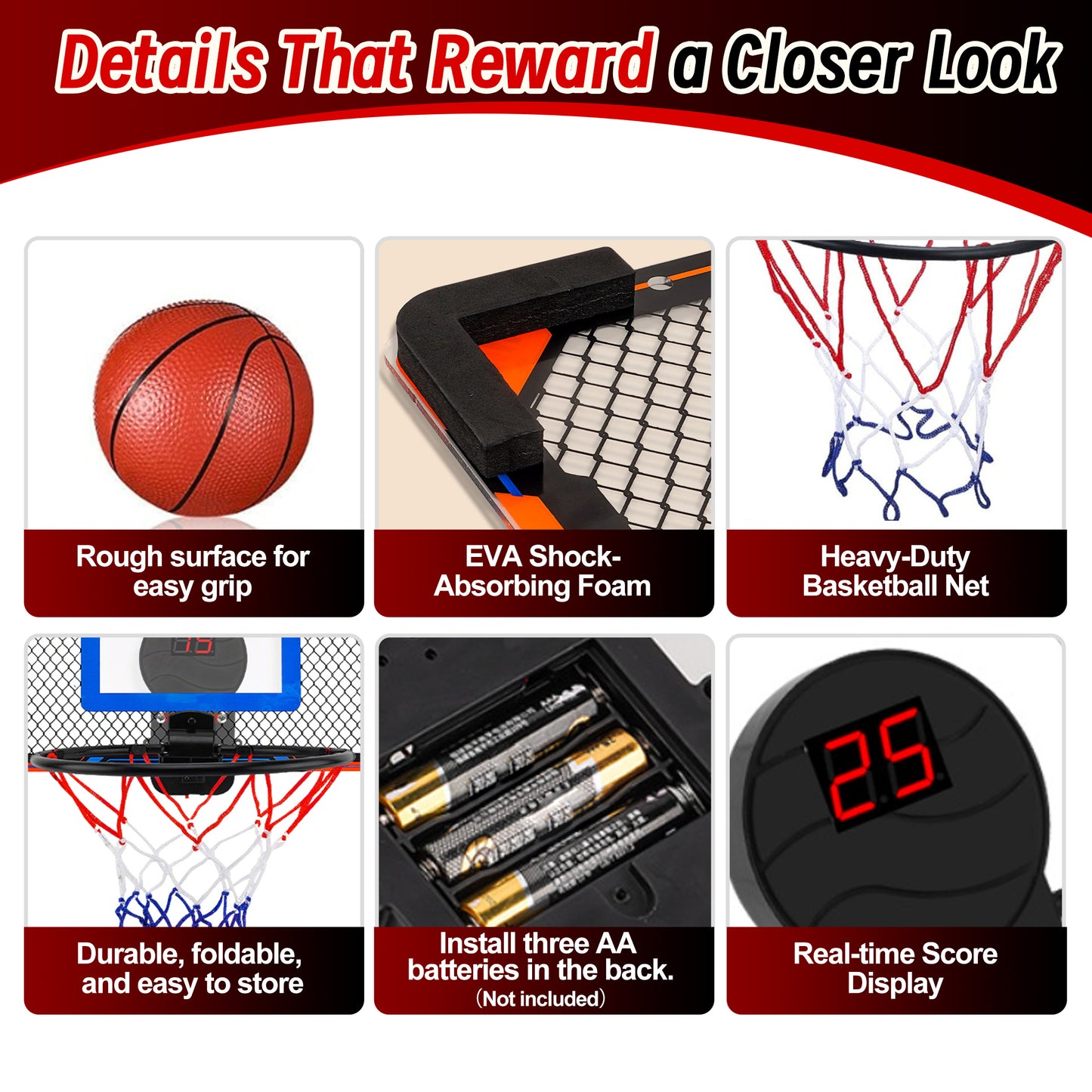 KOPPOP Hoop Basketball Set, Over the Door Basketball Hoop for Kids,Includes Mini Ball and Scoreboard, Kids Basketball Toy Gifts for Kids Boys Teens