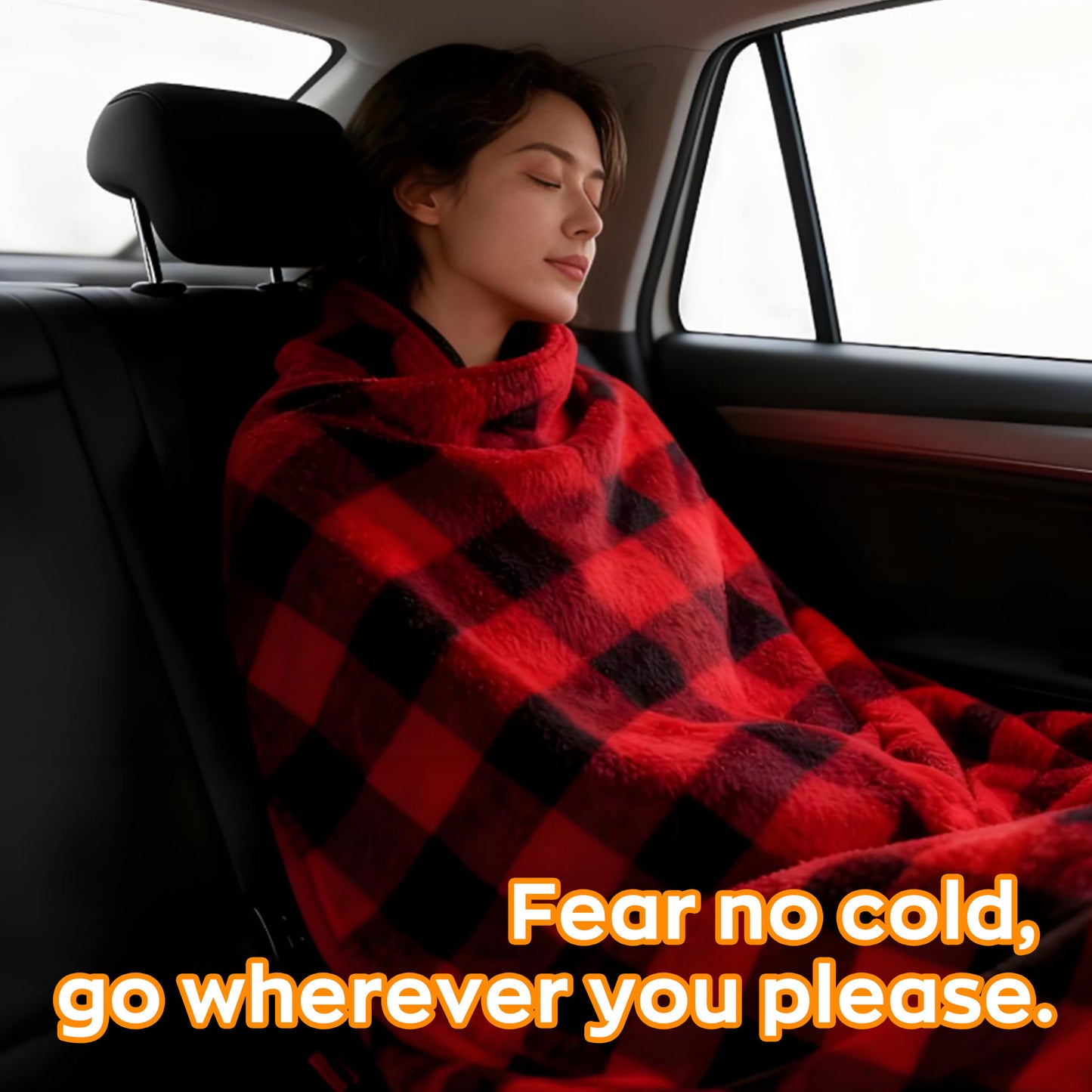 EVLIVE Heated Car Blanket - 12V Electric Travel Blanket for Car, Truck, SUV, RV - Car Heated Throw for Cold Weather & Camping(Red and white checkered)