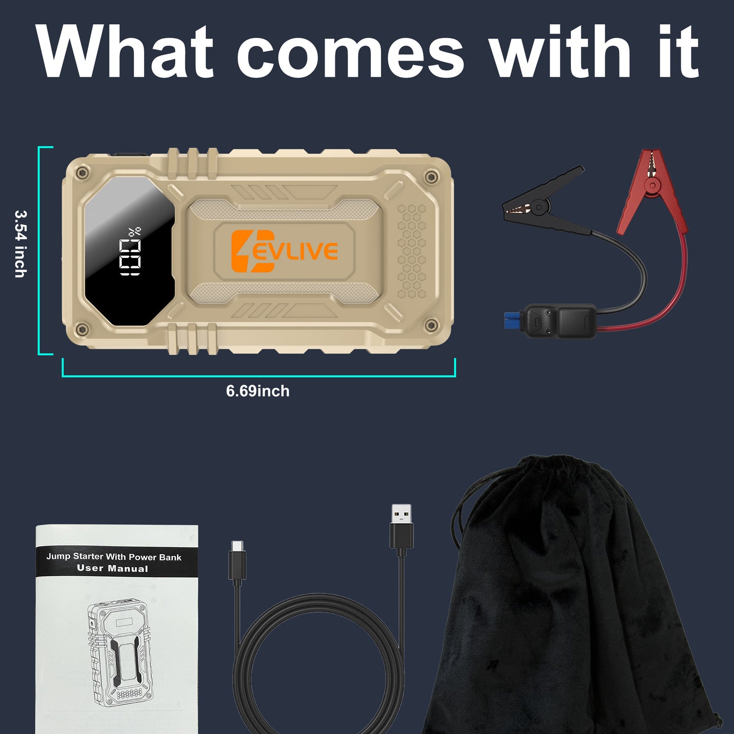 EVLIVE 2000A Peak Car Jump Starter with Power Bank,Portable Battery Booster Pack with USB Charger & LED Flashlight for Emergency Car, Truck, SUV