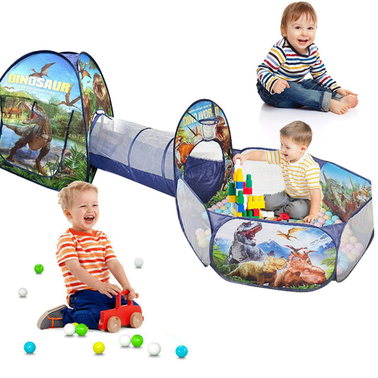 YoYfun Kids Play Tent, 3 in 1 Kids Play Tent Set with Tunnel and Ball Pit Indoor& Outdoor Dinosaur Play House For Toddlers Kids Toy Gifts