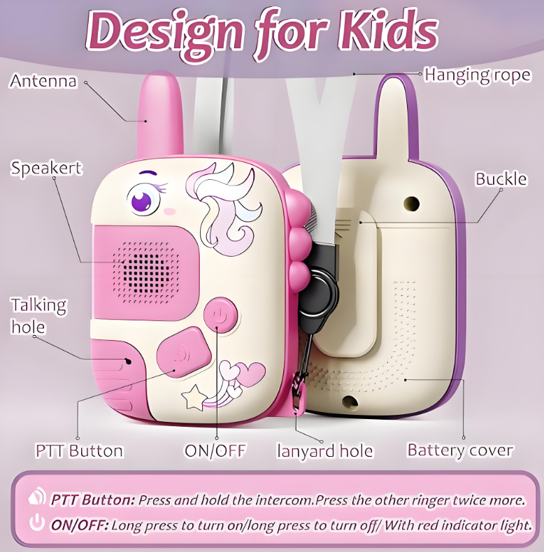 KOPPOP 2-Pack Walkie Talkies for Kids , Toy Phones for Toddlers Ages 3-6, for Long Range Outdoor Camping Hiking and Backyard Play(Pink & Purple)