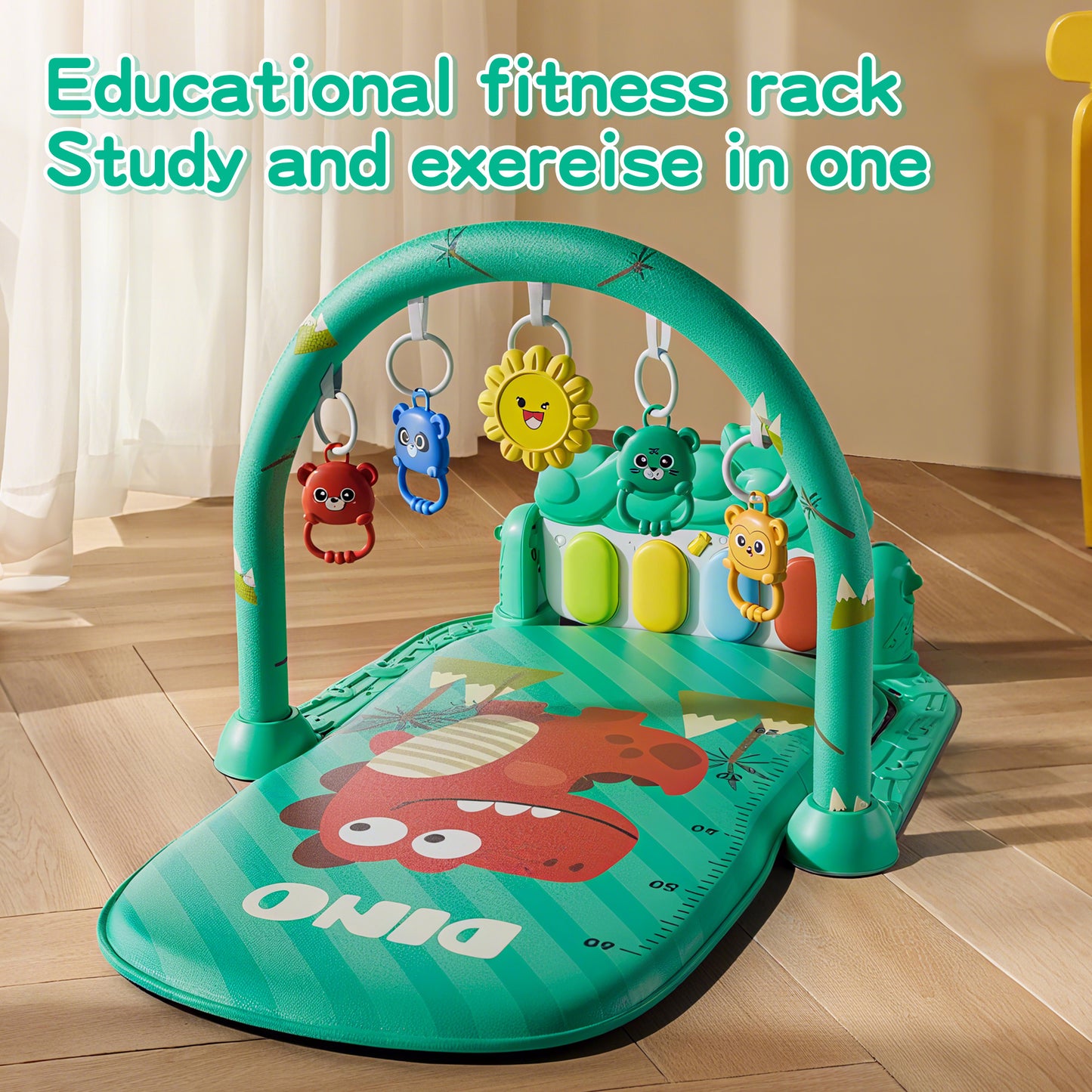 KOPPOP Baby Play Mat with Piano Toys, Tummy Time Activity Gym for Infants 0-12 Months, Dinosaur Playmat Newborn Gift Boy Girl