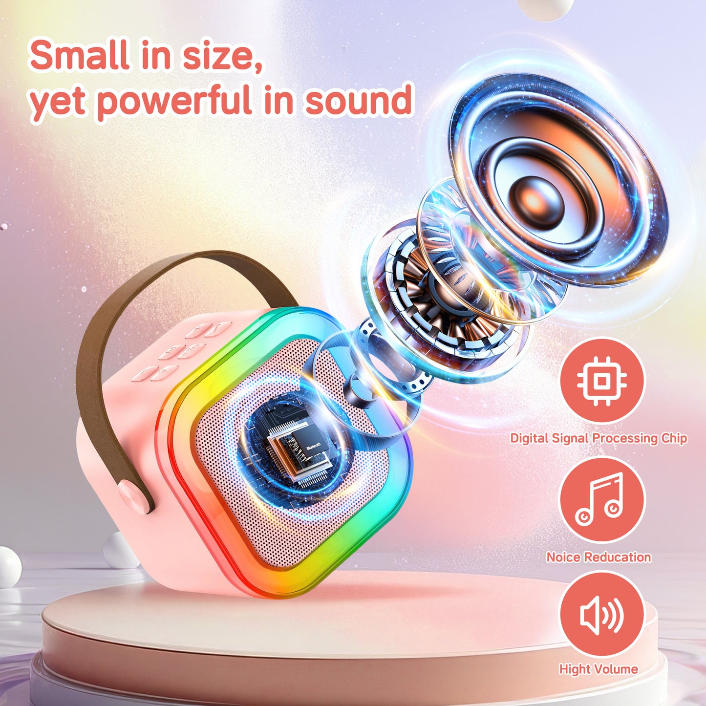 KOPPOP Mini Karaoke Machine with 2 Wireless Mics, Portable Speaker for Home & Travel Singing, Fun Gift for Kids 4-12+ Years Old (Pink)