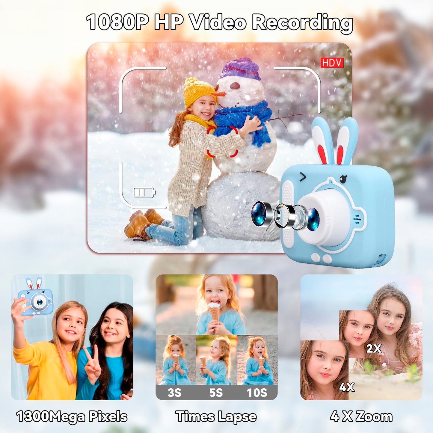 HioHa Kids Camera Digital Video Camera Toy for Kids Gifts , Mini Selfie Camera for kid’s Christmas Birthday Gifts 3-10 Years with 32GB SD Card, Video Recorder 1080P IPS 2 Inch (Blue)