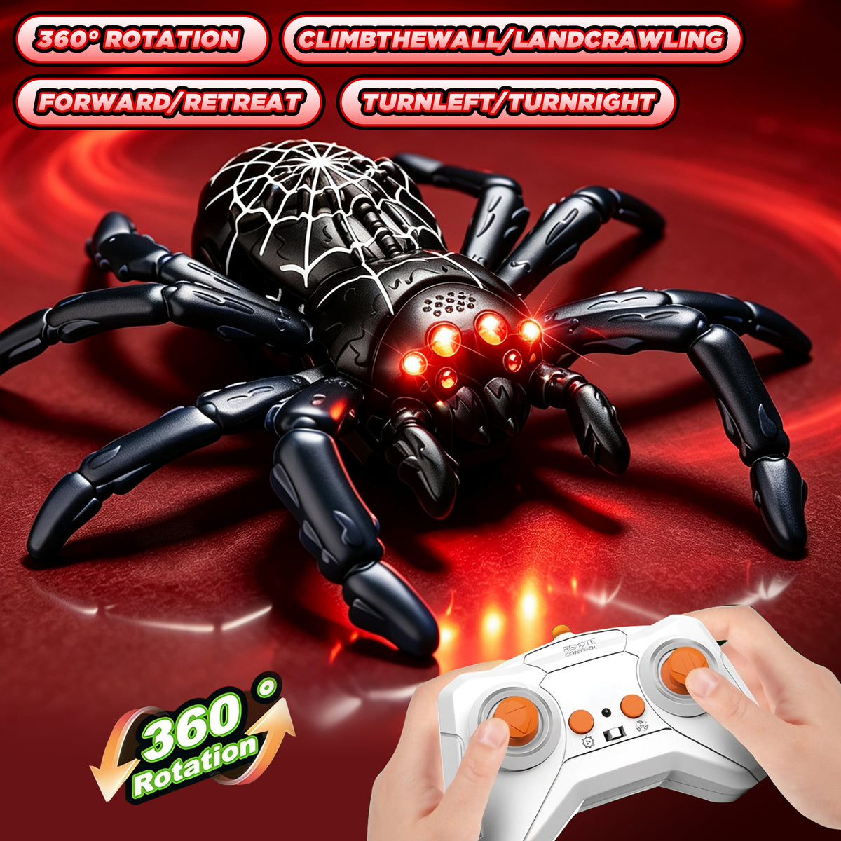 KOPPOP RC Wall Climbing Spider Toy, Rechargeable Remote Control Robot with Vacuum Suction, 360° Rotation, Wall & Ground Crawling, Gift for 3+ Year Old Boys Girls,BLACK
