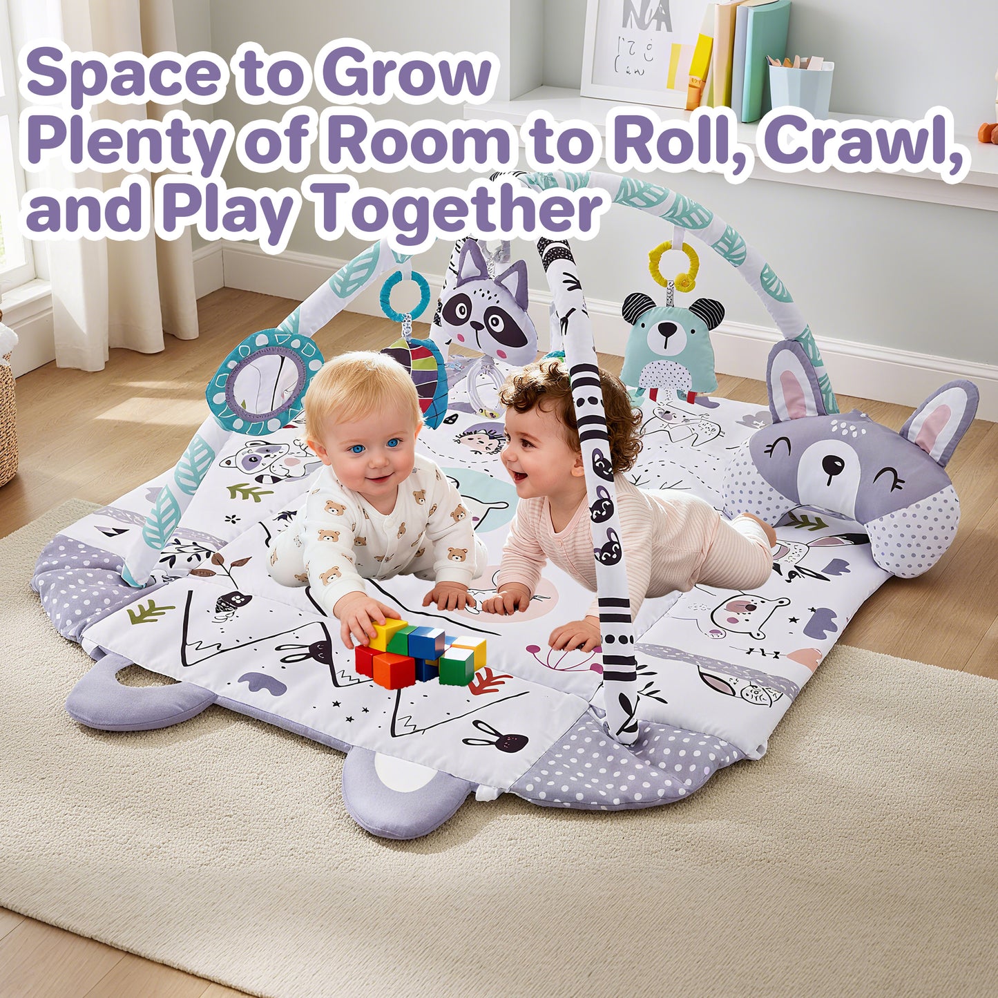 KOPPOP 4-in-1 Baby Activity Gym & Tummy Time Play Mat, Infant Sensory Toys for Motor Skill Development, Purple