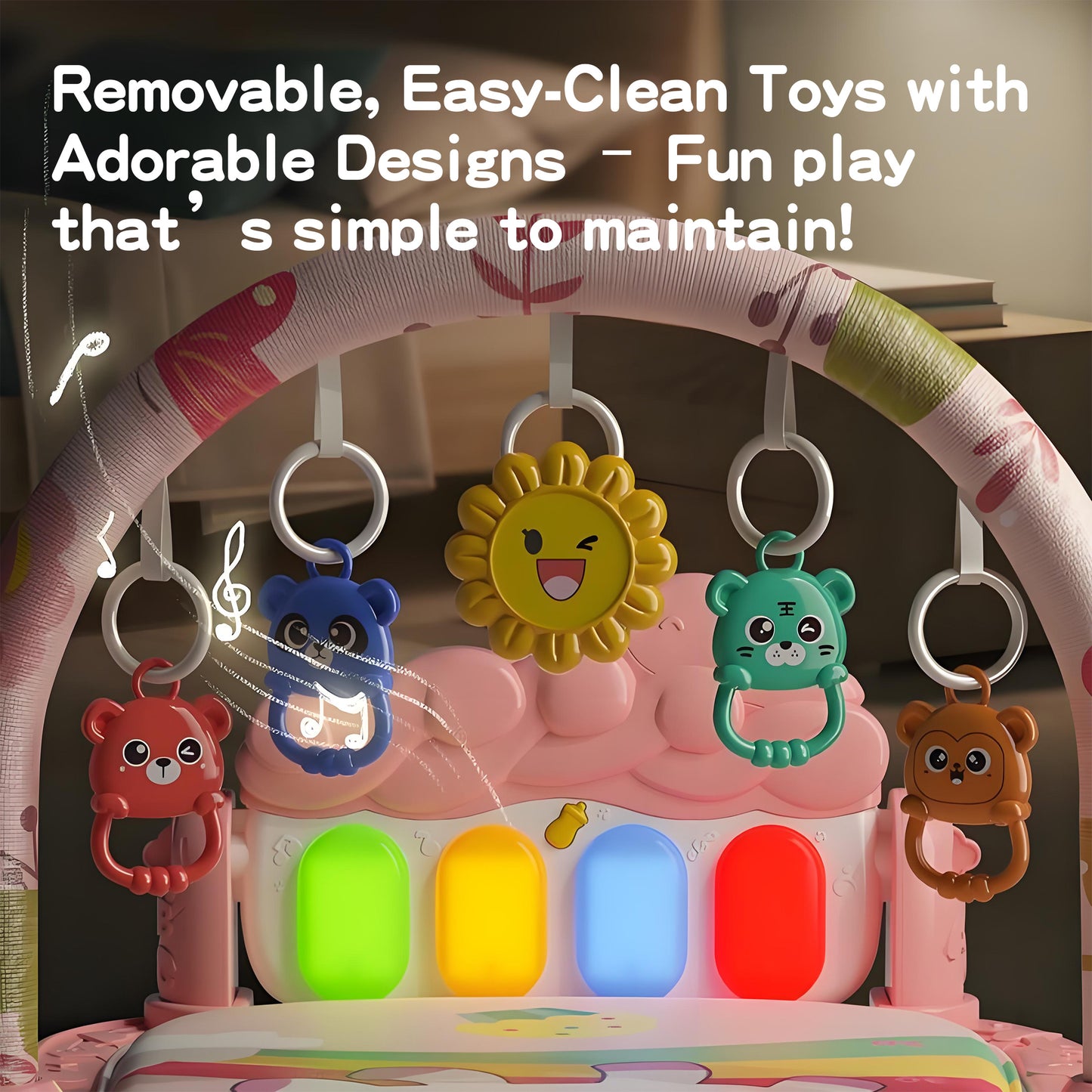 KOPPOP Baby Play Mat with Piano Toys, Tummy Time Activity Gym for Infants 0-12 Months, Unicorn Playmat Newborn Gift Boy Girl