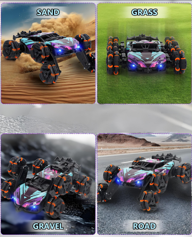 KOPPOP 6-Wheel Gesture Sensing Remote Control Stunt Car Toy, Hand Controlled RC Cars for Boys Age 6-14 Years Old, Cool Birthday Gift Ideas for Kids（purple）