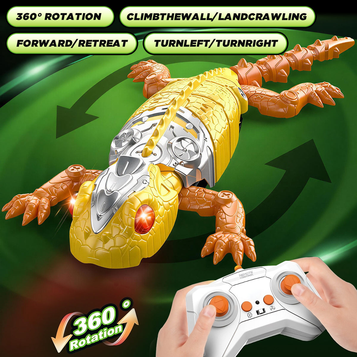 KOPPOP Remote Control Wall Climbing Robot, Rechargeable RC Suction Crawler Toy with 360° Rotation & Dual Play Mode,  Lizard ，Fun Gift for Kids Boys Girls Age 3+ (Yellow）)