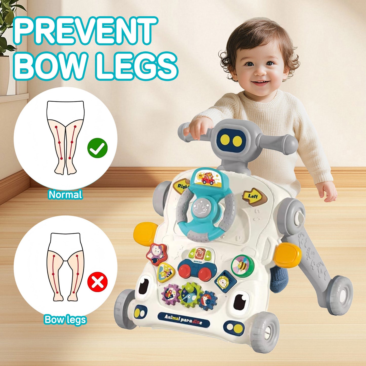 KOPPOP 3 in 1 Baby Walker and Activity Center for Girl, Learning to Walk, Sit to Stand, Early Educational Push Toys with Music Panel for Infant Toddler 12+ Months Grey