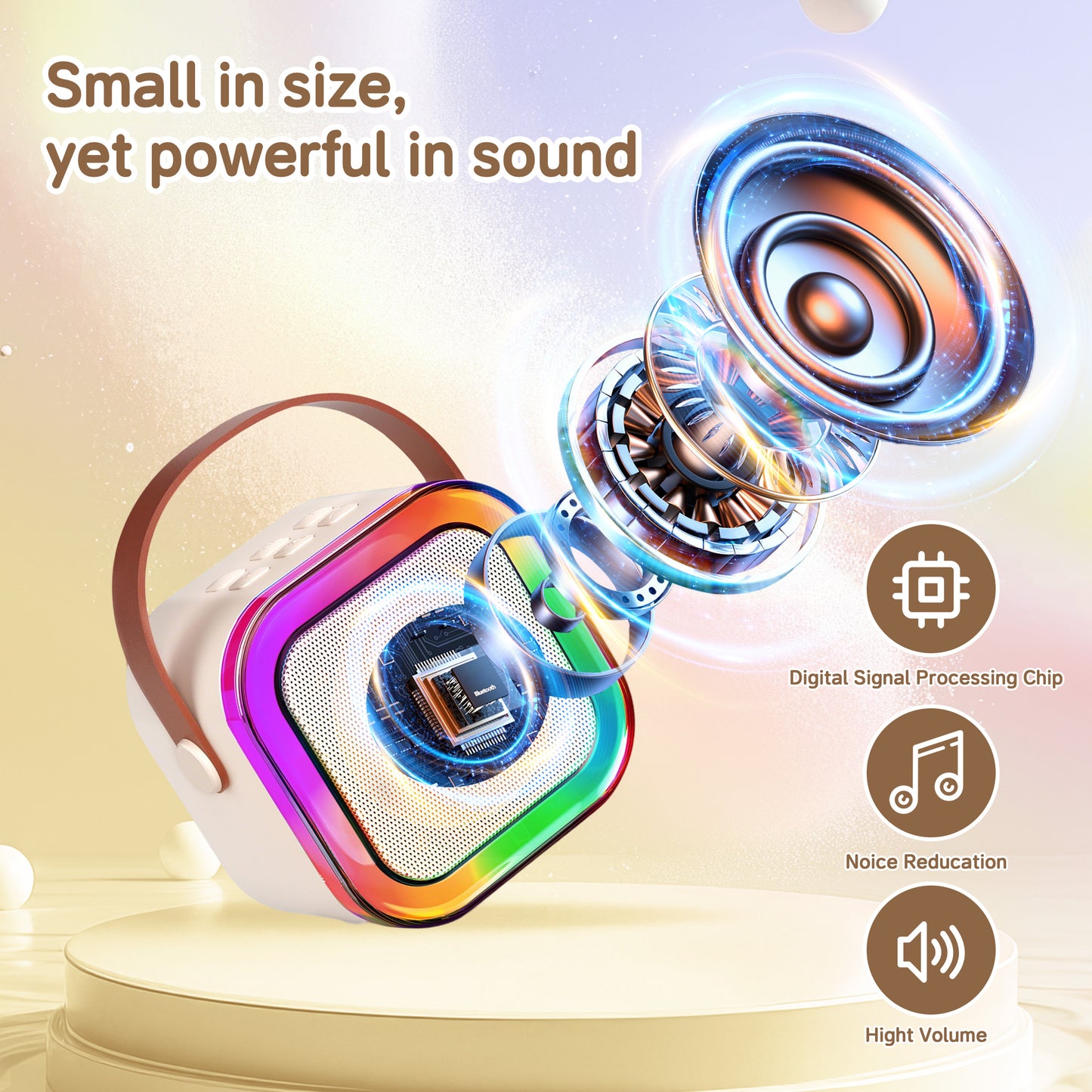 KOPPOP Mini Karaoke Machine with 2 Wireless Mics, Portable Speaker for Home & Travel Singing, Fun Gift for Kids 4-12+ Years Old (White)