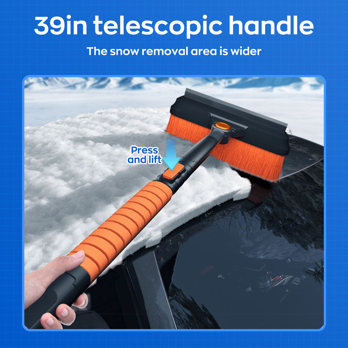EVLIVE 3-in-1 Rotating Telescoping Snow Brush, with Silicone Squeegee & Heavy-Duty Ice Scraper, Extendable Car Snow Brush (33-39 Inches)