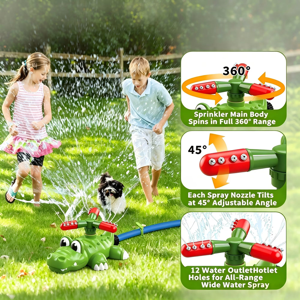 KOPPOP 3-in-1 Kids Water Sprinkler Toy,Sprinkler Ball Toys, Crocodile Splash Set for Backyard  Lawn Sprinkler Outdoor Water Games for Toddlers Boys Girls Ages 3-8