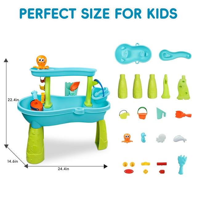 YoYfun Splash Pond Toddler Water Table, Outdoor Kids Water Sensory Table, 8Pcs Water Toy Accessories