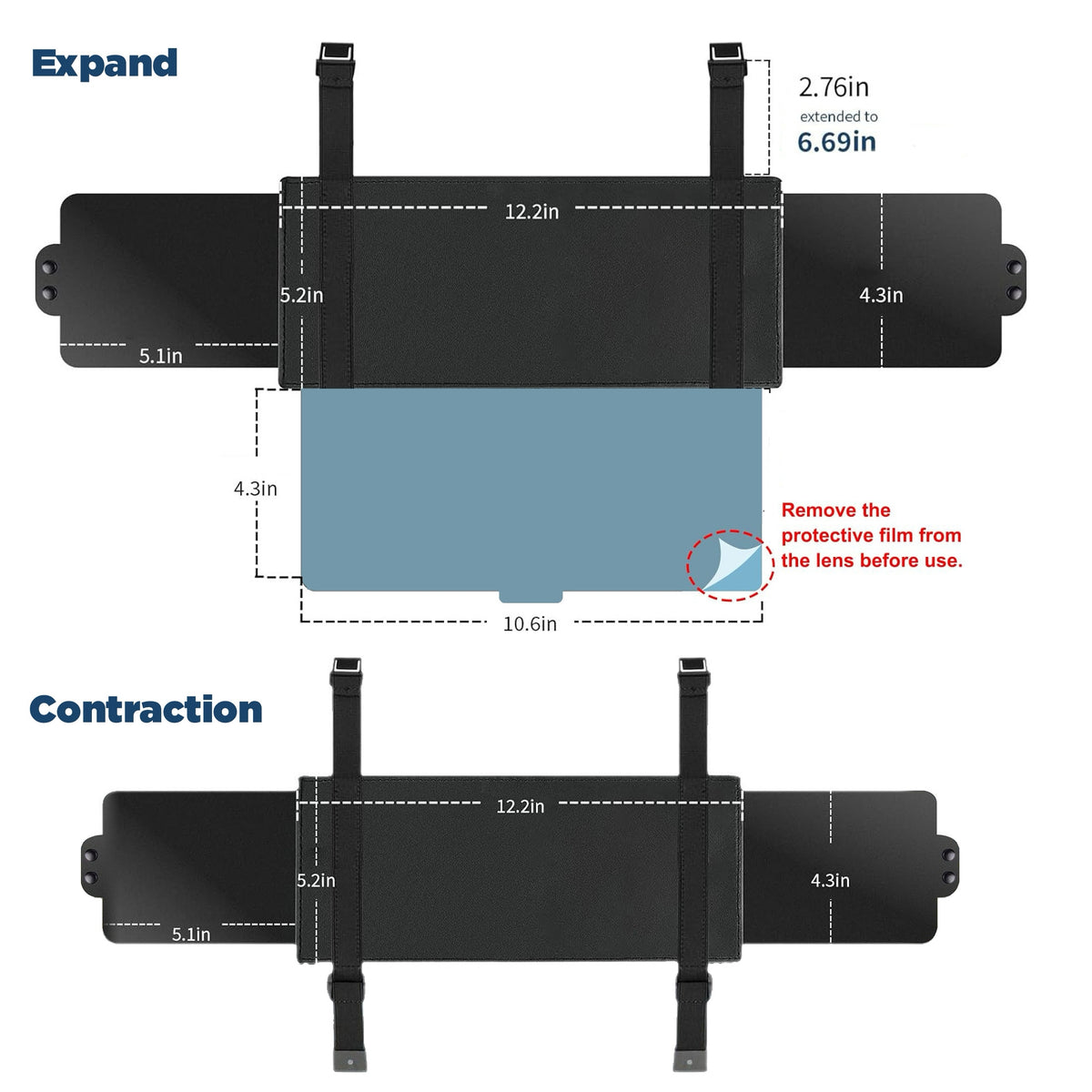 EVLIVE Sun Visor Extender for Car,with Side Shade,Anti-Glare,No Distortion PC Lens,UV400 Protection,Stable Installation