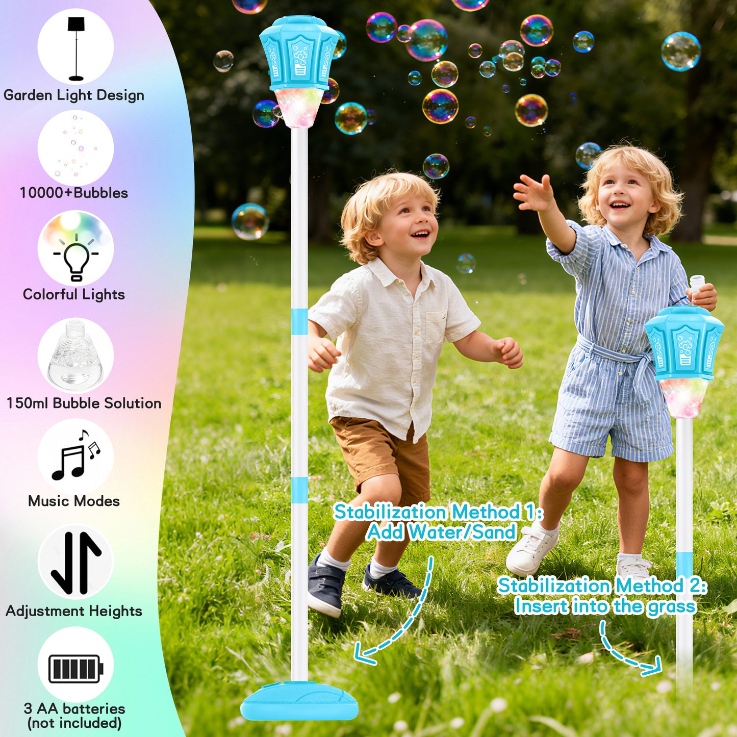 KOPPOP Garden Bubble Machine, LED Musical Lawn Lamp with Remote & Rechargeable Battery, Adjustable Height Outdoor Party Atmosphere Decor(Blue)