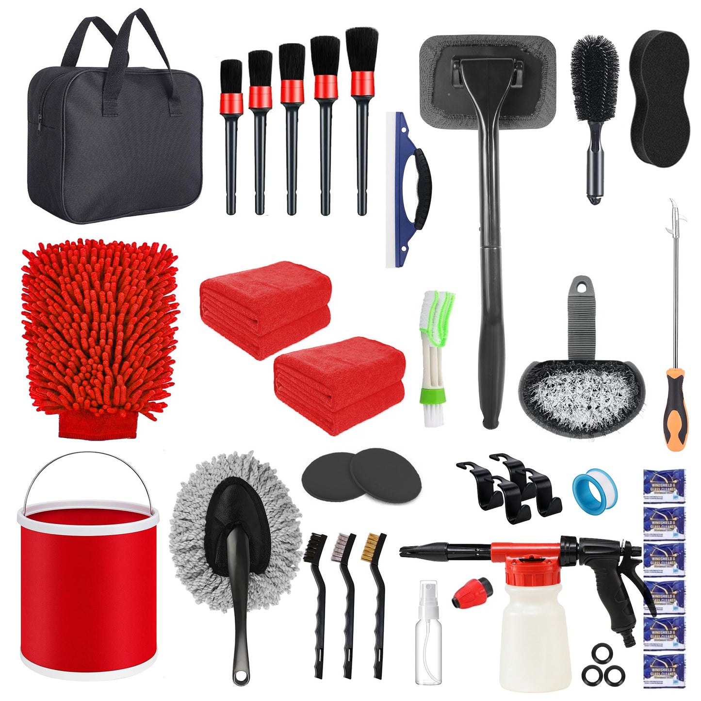 EVLIVE 31PCS Beginner Car Detailing Kit with Foam Cannon - Pressure Washer Ready, Interior/Exterior Cleaner for Cars, Wheels | Includes Brushes &amp; Storage Bag.