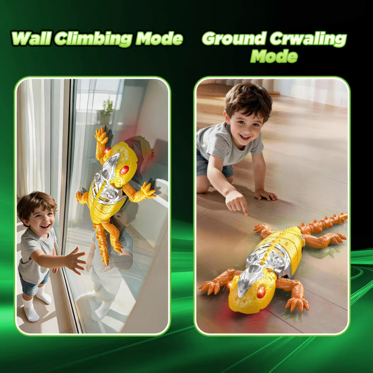 KOPPOP Remote Control Wall Climbing Robot, Rechargeable RC Suction Crawler Toy with 360° Rotation & Dual Play Mode,  Lizard ，Fun Gift for Kids Boys Girls Age 3+ (Yellow）)