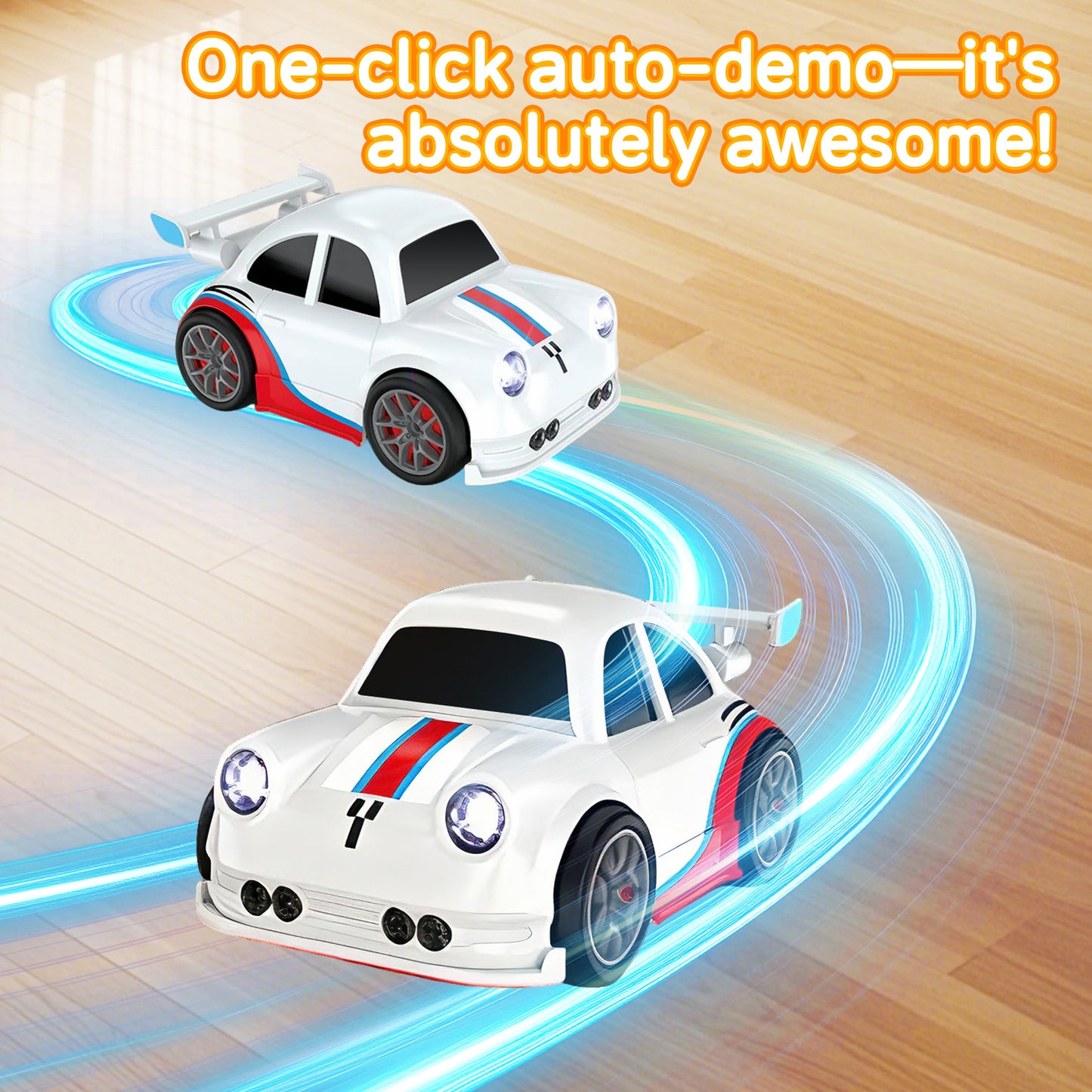 KOPPOP 1:24 Scale Remote Control Drift Car, 3 Modes with 360° Spin & LED Lights, 2.4GHz Rechargeable RC Vehicle(White)