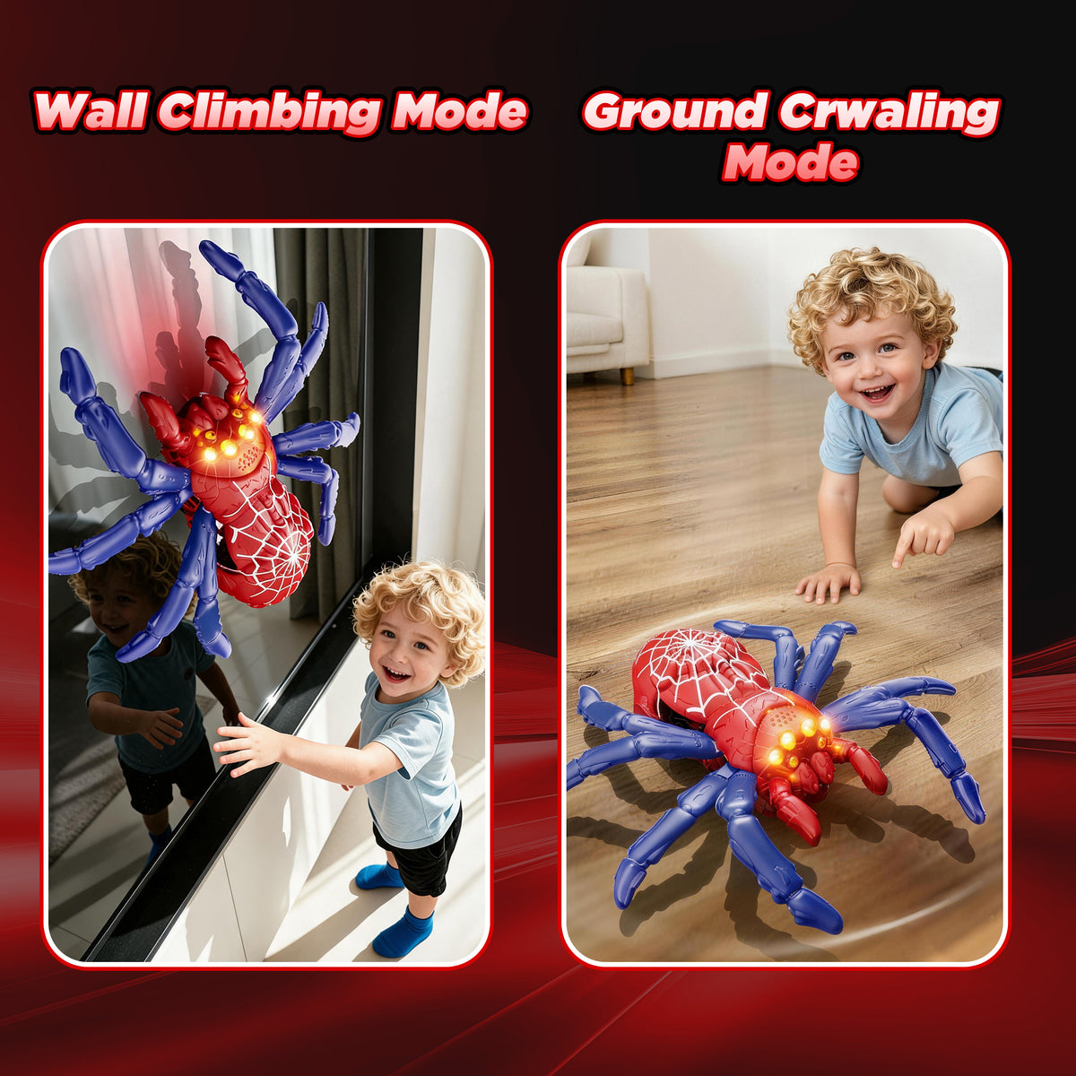 KOPPOP RC Wall Climbing Spider Toy, Rechargeable Remote Control Robot with Vacuum Suction, 360° Rotation, Wall & Ground Crawling, Gift for 3+ Year Old Boys Girls,red