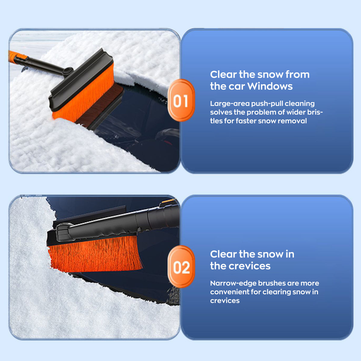 EVLIVE 3-in-1 Rotating Telescoping Snow Brush, with Silicone Squeegee & Heavy-Duty Ice Scraper, Extendable Car Snow Brush (33-39 Inches)