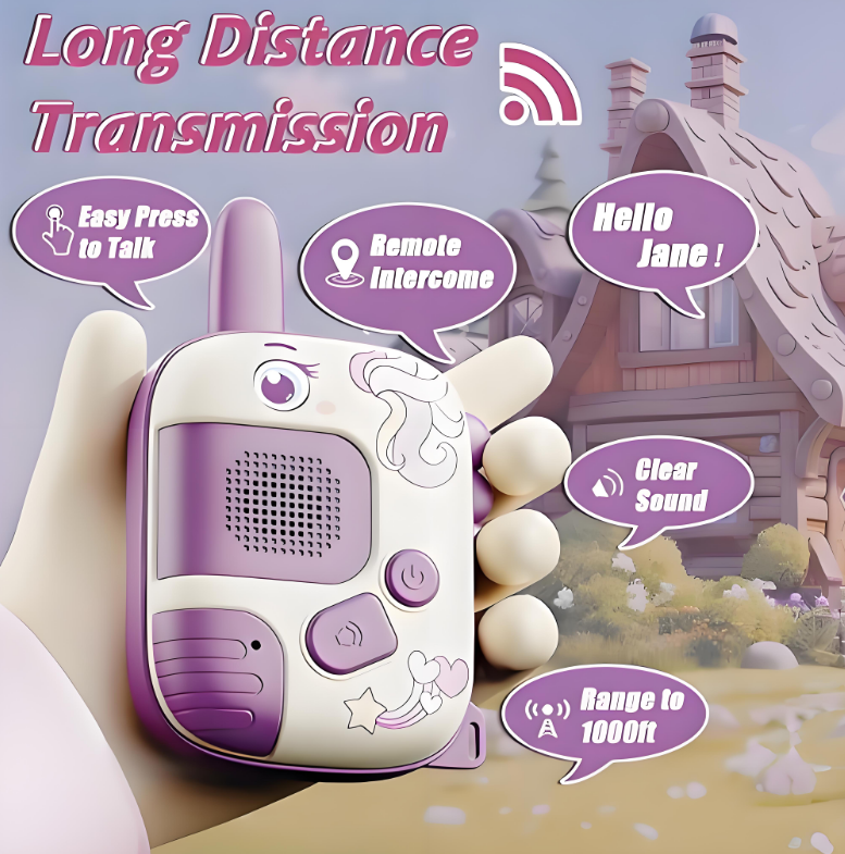 KOPPOP 2-Pack Walkie Talkies for Kids , Toy Phones for Toddlers Ages 3-6, for Long Range Outdoor Camping Hiking and Backyard Play(Pink & Purple)