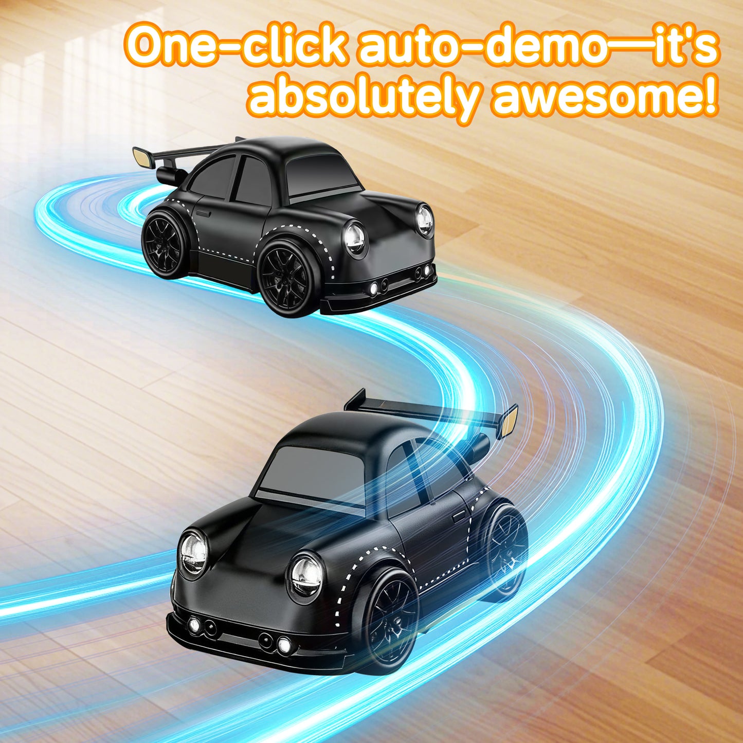 KOPPOP 1:24 Scale Remote Control Drift Car, 3 Modes with 360° Spin & LED Lights, 2.4GHz Rechargeable RC Vehicle (Black)
